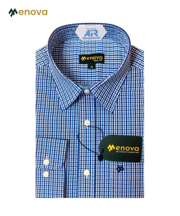 Menova 100% Cotton Navy White Check Slim Fit Formal Shirt (086)