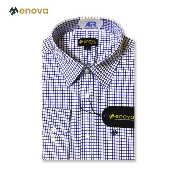 Menova 100% cotton Navy white check Slim Fit Formal Shirt with pocket (087)