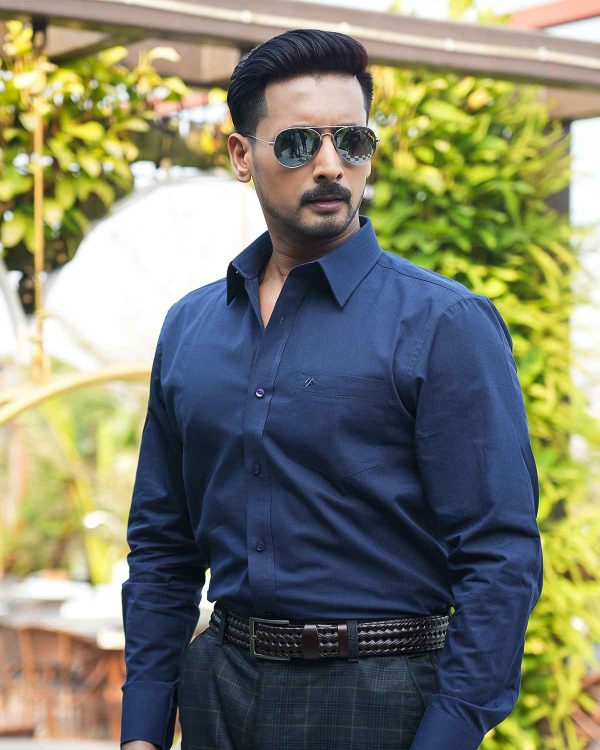 Alternative view of Menova 100% Cotton Navy Blue Fancy Slim Fit Shirt With Pocket (082)
