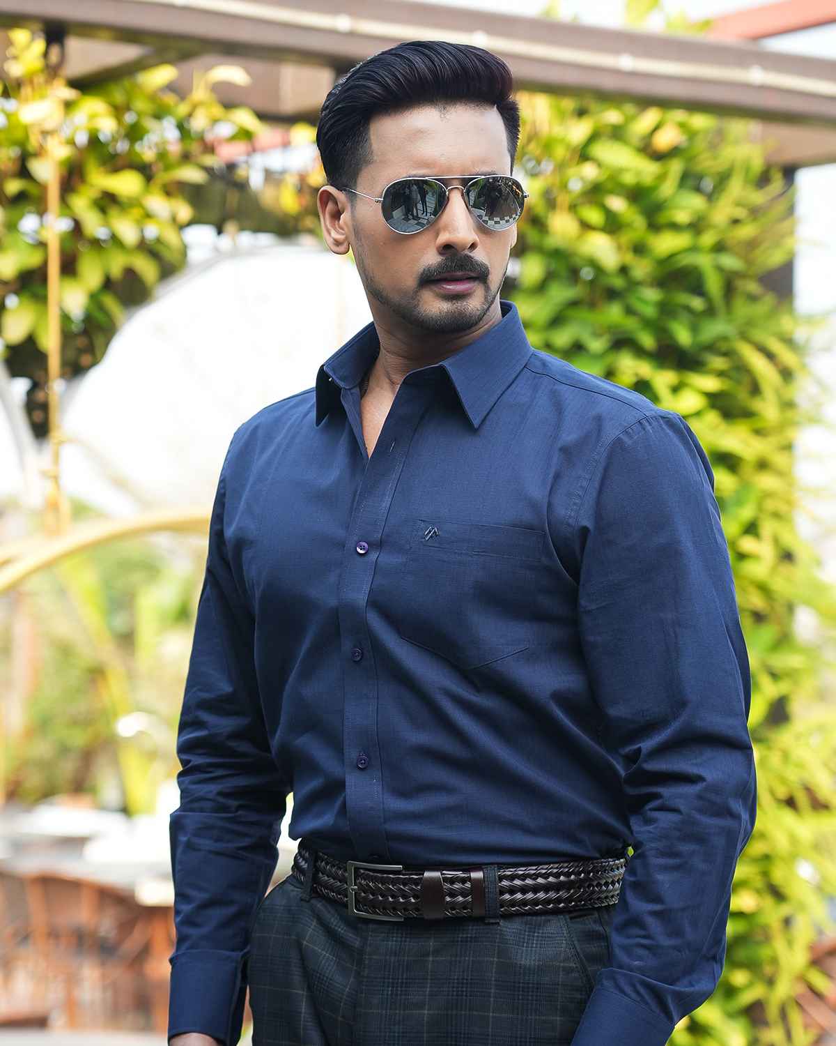 Menova 100% Cotton Navy Blue Fancy Slim Fit Shirt With Pocket (082) - Image 2