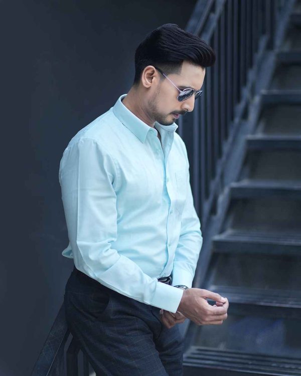 Menova 100% Cotton Light Pest Jacquard Slim Fit Formal Shirt With Pocket (076)