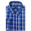 Menova Slim Fit Navy Plaid Check Long Sleeve Formal Shirt With Pocket (089)