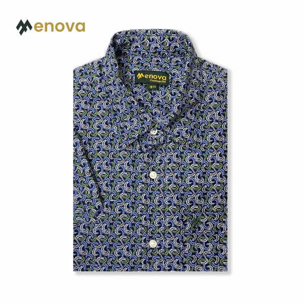 Menova 100% Cotton Navy Spiral Print Short Sleeve Shirt With Pocket (107)