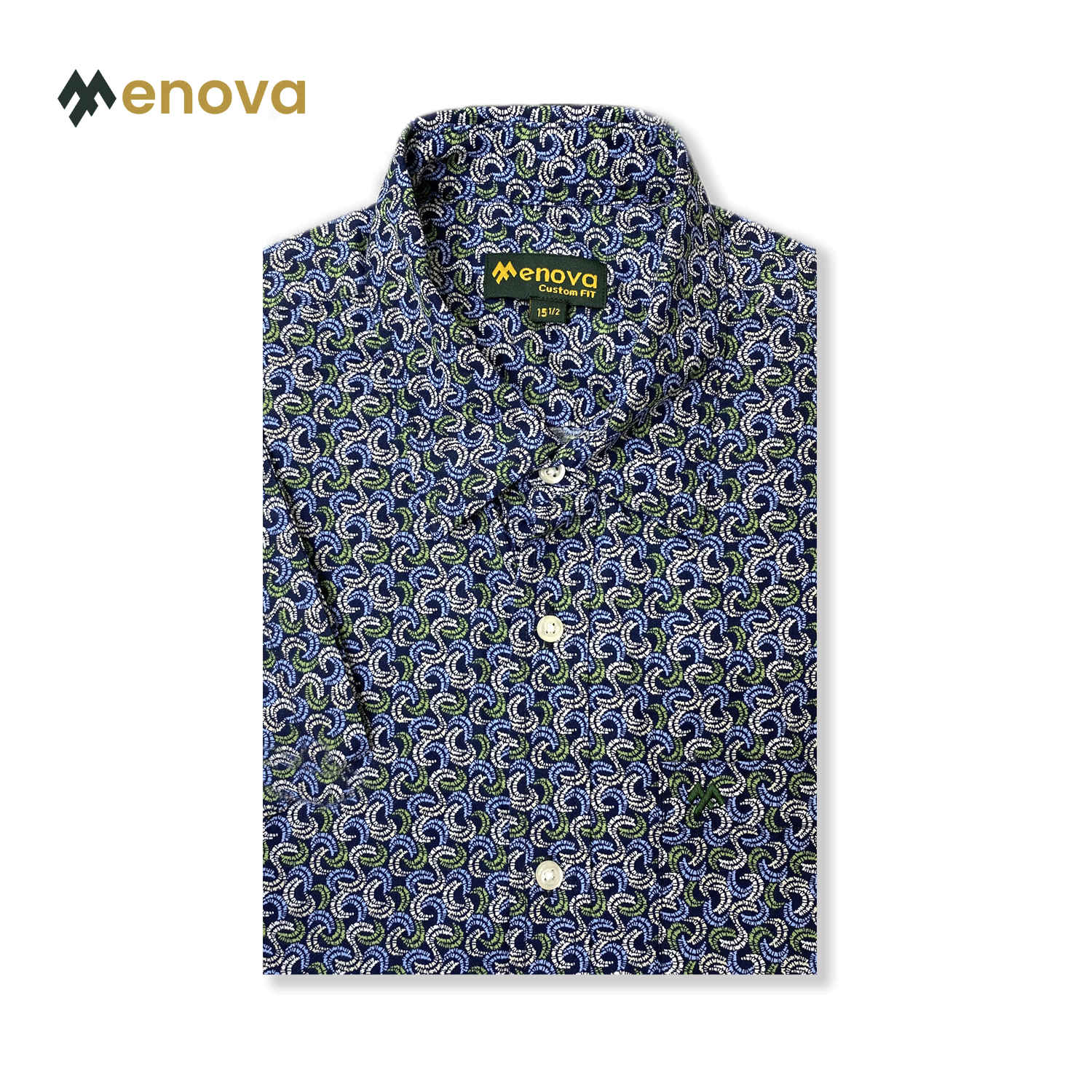 Menova 100% Cotton Navy Spiral Print Short Sleeve Shirt With Pocket (107)
