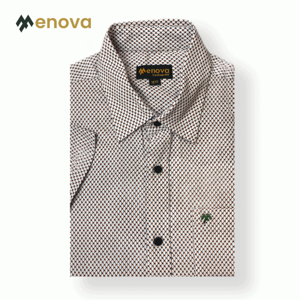 Menova 100% Cotton Off-White Red Print Short Sleeve Shirt With Pocket (113)
