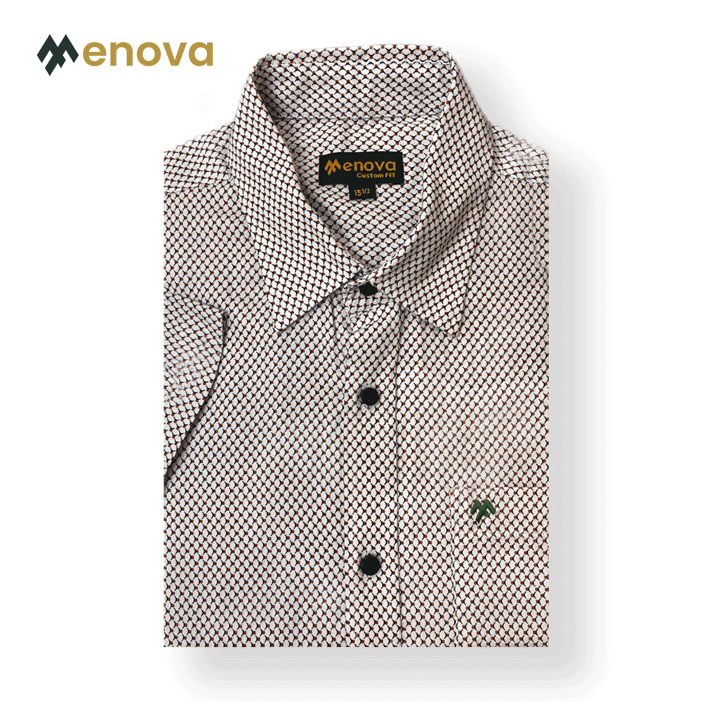 Menova 100% Cotton Off-White Red Print Short Sleeve Shirt With Pocket (113)