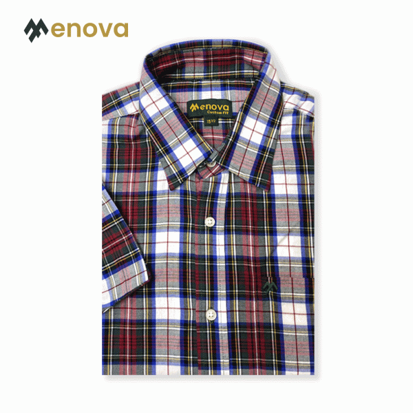 Menova 100% Cotton Twill Multi-Color Tartan Check Short Sleeve Shirt With Pocket (119)