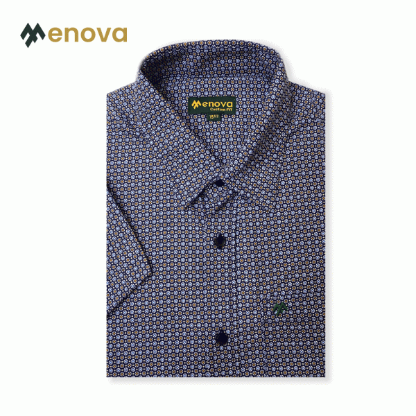Menova 100% Cotton Navy Micro Floral Print Short Sleeve Shirt With Pocket (120)