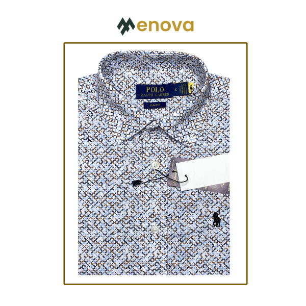 "Ralph Lauren Slim Fit Men's Formal Shirt – Orange Black Printed Design, 100% Cotton, No Pocket"(133)