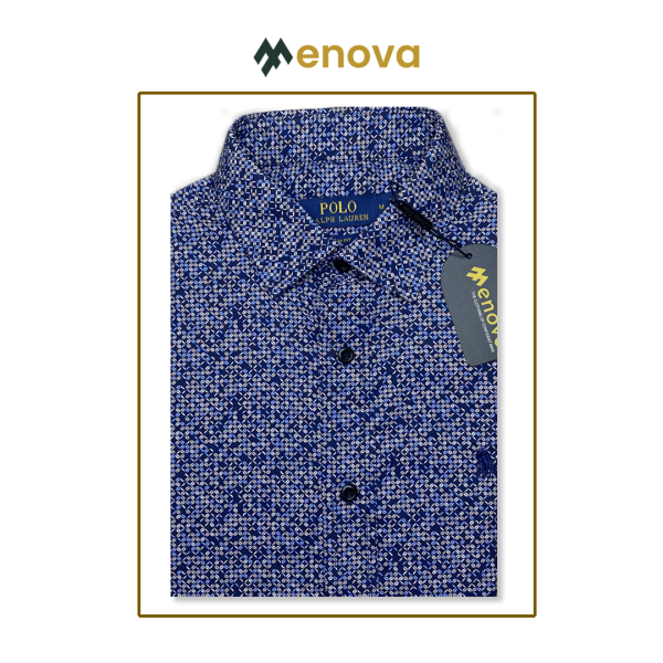 "Ralph Lauren Men's Slim Fit Formal Shirt – 100% Cotton, Dark Navy Print, No Pocket"(135)