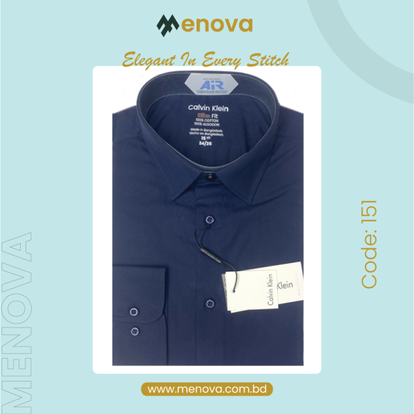 "CK Men's Slim-Fit Formal Shirt - 100% Cotton Poplin, Dark Navy, No Pocket (151)