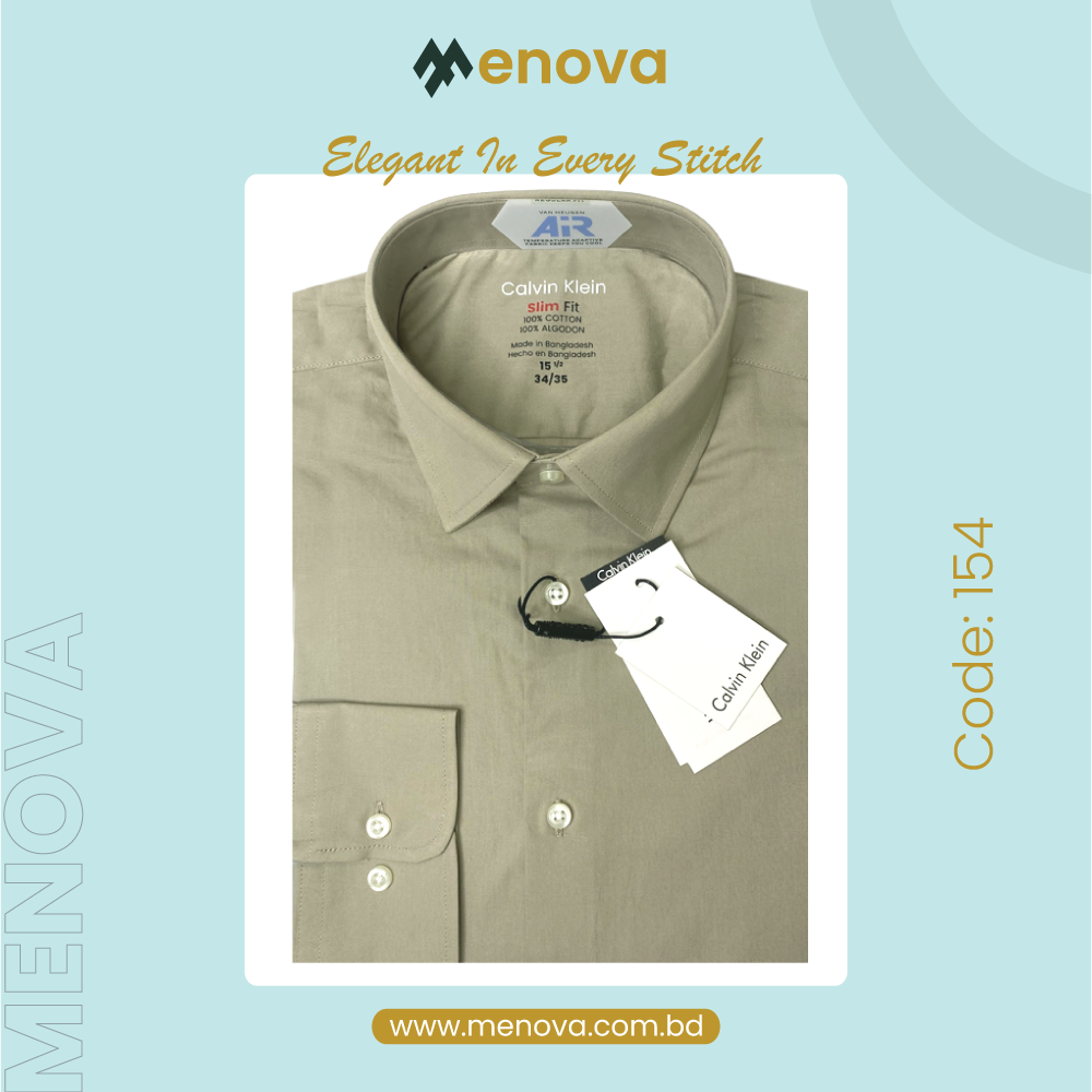 “CK Men’s Slim-Fit Formal Shirt – 100% Cotton Poplin, Brown Olive, No Pocket (154)