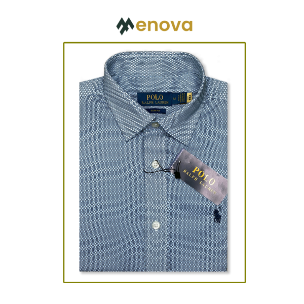 "Ralph Lauren Men's Slim Fit Formal Shirt – 100% Cotton, Hexagon Print, No Pocket"(132)