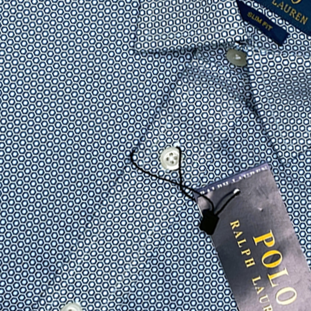"Ralph Lauren Men's Slim Fit Formal Shirt – 100% Cotton, Hexagon Print, No Pocket"(132) - Image 2