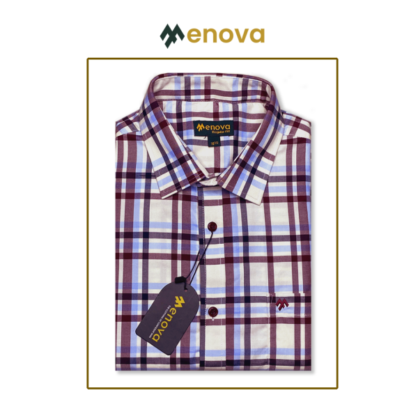 Menova 100% Cotton Regular Fit Brown Off White Plaid Check Formal Shirt With Pocket (161)