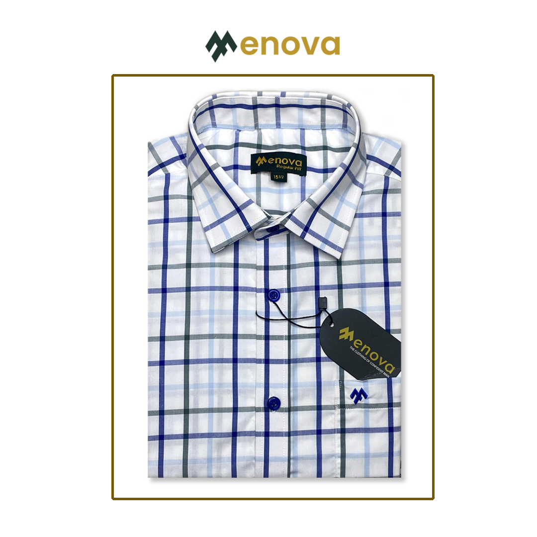 Menova 100% Cotton Regular Fit Plaid Check Formal Shirt With Pocket (162)