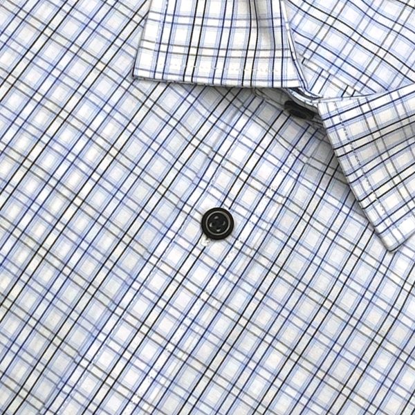 Alternative view of Menova Modern Fit White & Blue Check Shirt | 100% Cotton | Chest Pocket | Code: 166