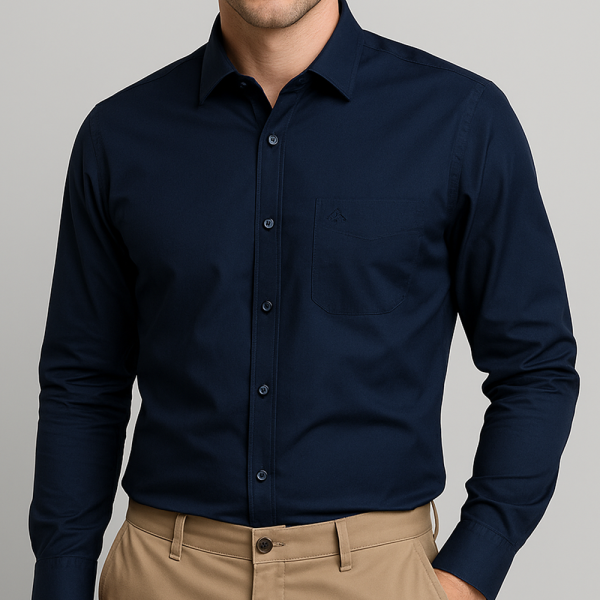 Men’s Solid Dark Navy Poplin Shirt – 100% Cotton, Regular Fit with Chest Pocket | Code: 169