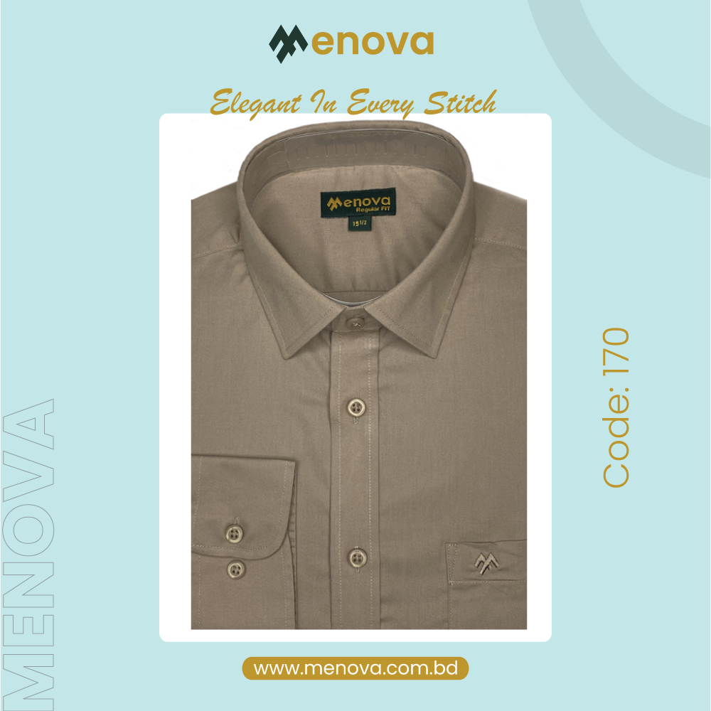 Men’s Beige Solid Poplin Formal Shirt – 100% Cotton, Regular Fit with Chest Pocket | Code: 170