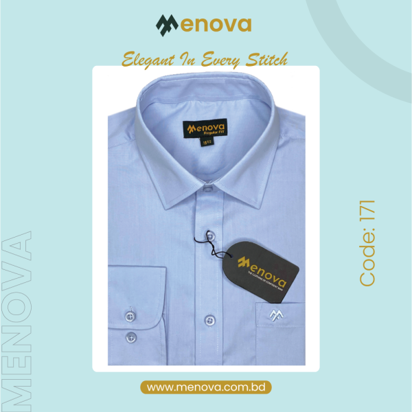 Sky Blue Regular Fit Formal Shirt for Men – 100% Cotton Solid Poplin with Chest Pocket | Menova Code 171