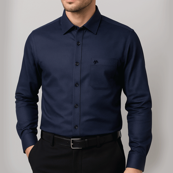 Menova Custom Fit Dark Navy Micro Design Jacquard Formal Shirt for Men – Premium Cotton with Chest Pocket – Code: 176