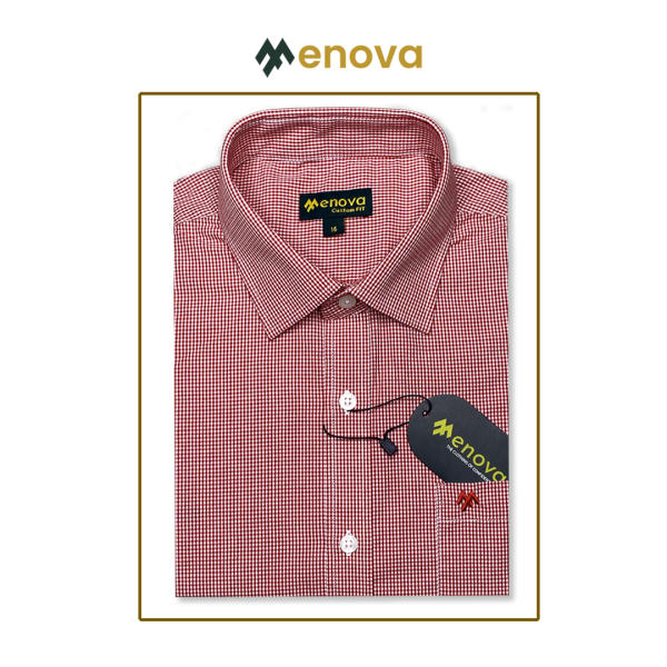 Menova Custom Fit Red & White Jury Check Formal Shirt for Men – Premium Cotton with Chest Pocket – Code: 174