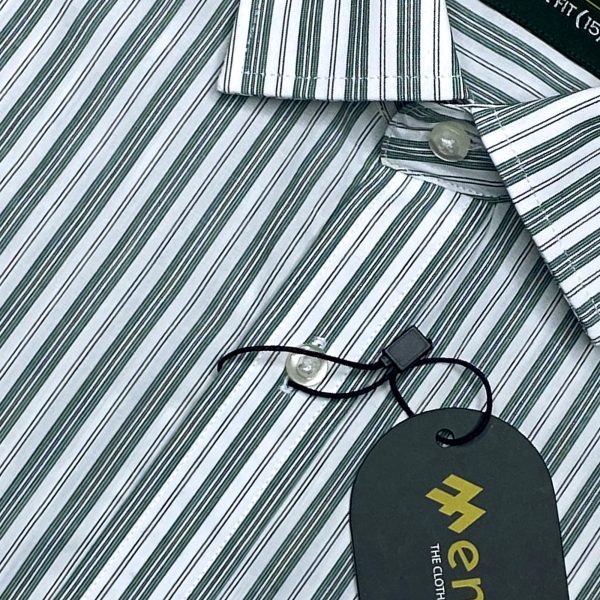 Alternative view of Menova Custom Fit Green & White Stripe Formal Shirt for Men – Premium Cotton with Chest Pocket – Code: 175