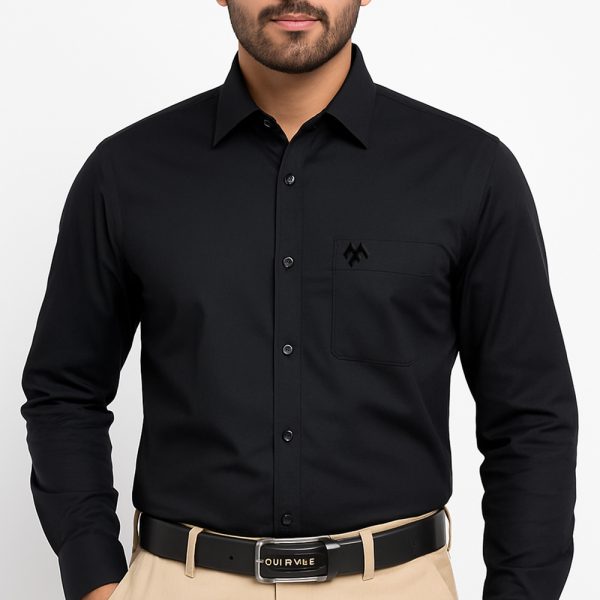 Menova Regular Fit Shirt Code: 179 | Jet Black, 100% Cotton with Chest Pocket – Premium Comfort & Style