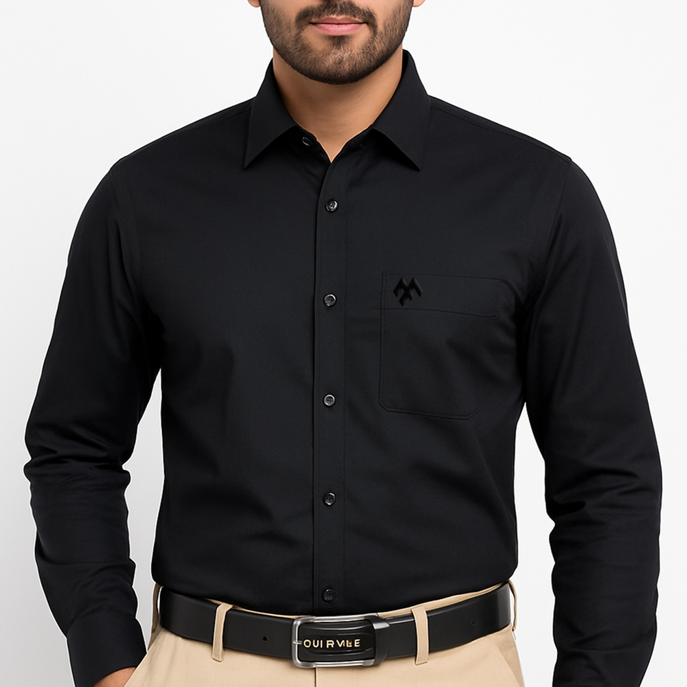 Menova Regular Fit Shirt Code: 179 | Jet Black, 100% Cotton with Chest Pocket – Premium Comfort & Style