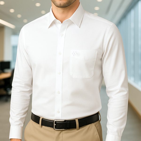 Menova Regular Fit White Cotton Shirt with Chest Pocket – Code 180 | 100% Cotton Formal Wear