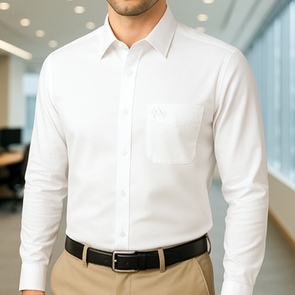 Menova Regular Fit White Cotton Shirt with Chest Pocket – Code 180 | 100% Cotton Formal Wear