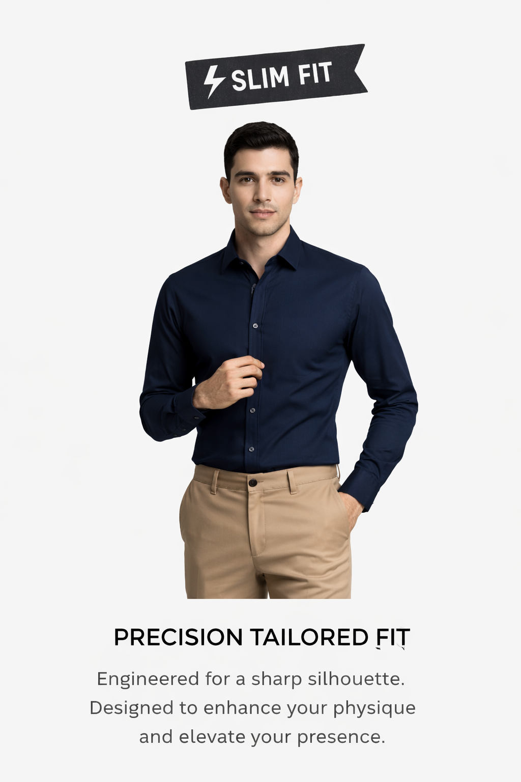Menova slim fit navy formal shirt for men with tailored silhouette and modern premium look