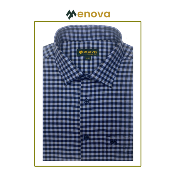 Menova Navy & Grey Gingham Casual Shirt - 100% Cotton