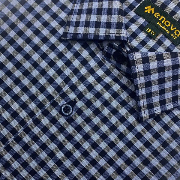 Menova Navy & Grey Gingham Casual Shirt - 100% Cotton