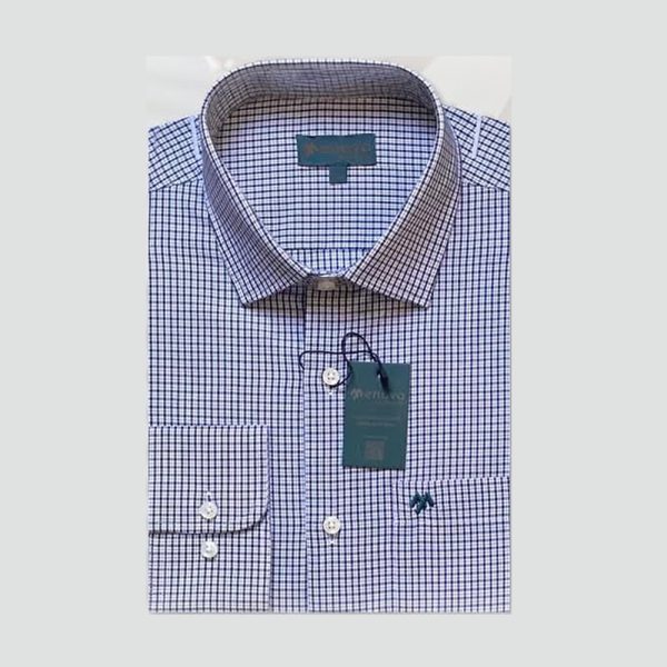 Menova 100% Cotton Navy White Check Modern Fit Formal Shirt | Code 024