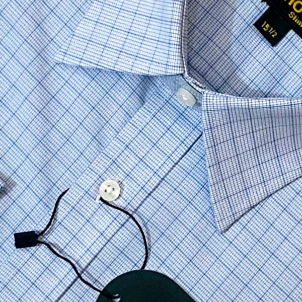 Alternative view of Menova 100% Cotton Sky Blue Check Slim Fit Formal Shirt | Code 058