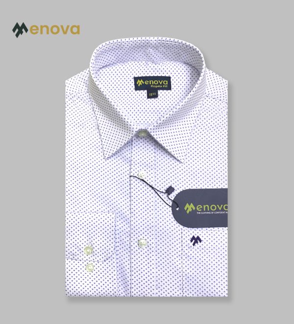 Menova 100% Cotton Regular Fit White Printed Formal Shirt Code 094