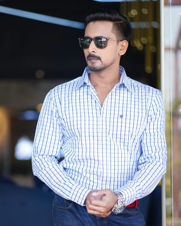 Navy White Check Casual Shirt