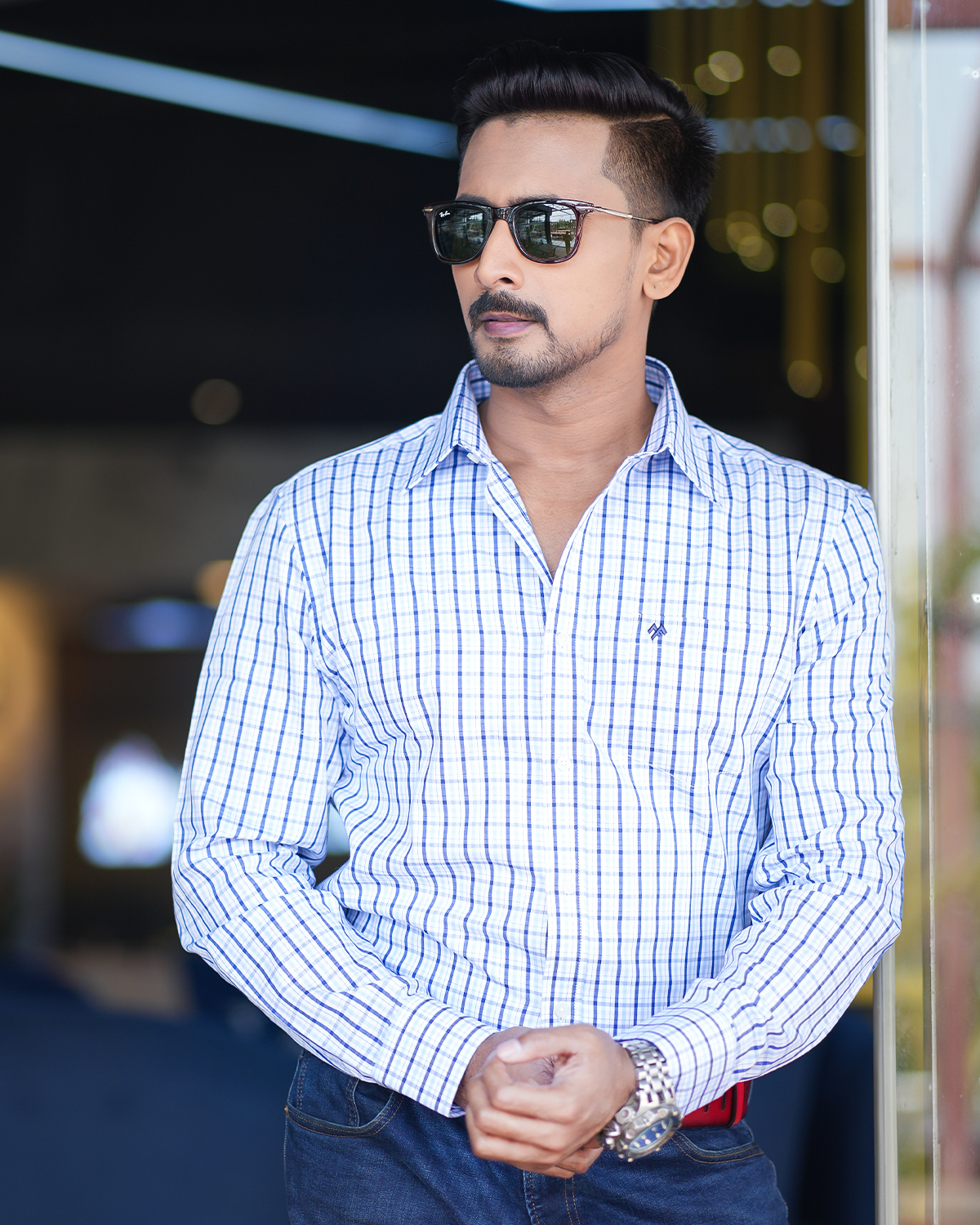 Navy White Check Casual Shirt