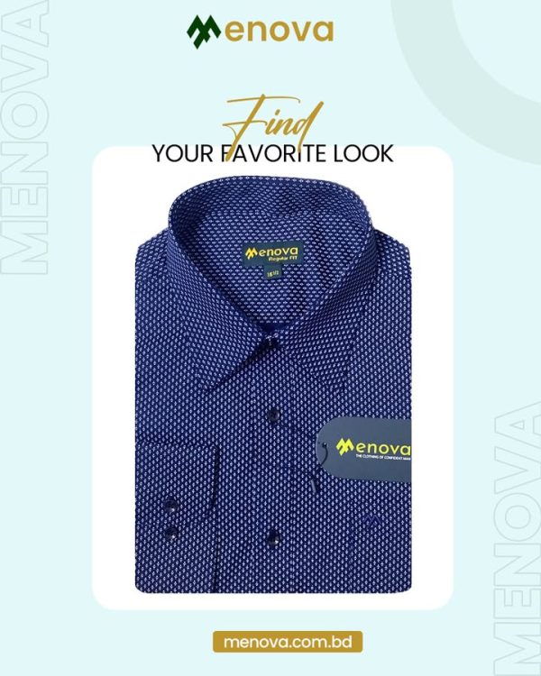 Menova Navy White Print Regular Fit Formal Shirt Code 099